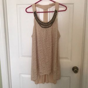 Lace Beaded T Back Top